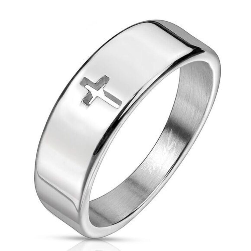Plain Cross Cut Out Stainless Steel Ring‎ Size 6